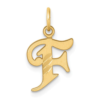 14K Gelbgold Diamantiert Buchstabe F Initiale Charm