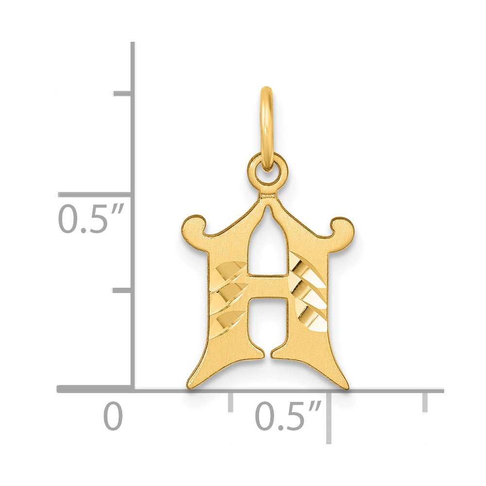 14K Gelbgold Diamantiert Buchstabe H Initiale Charm