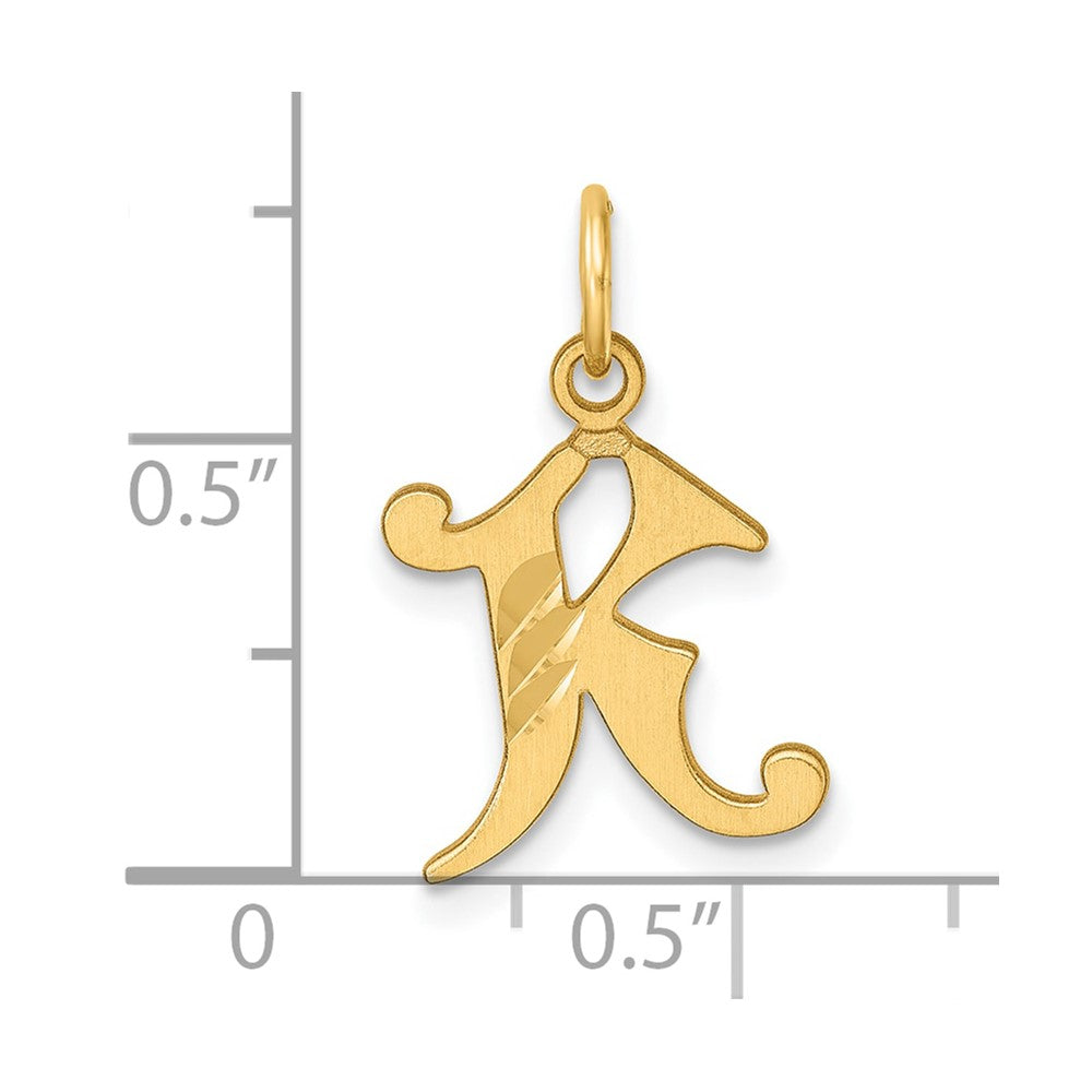 14K Gelbgold Diamantiert Buchstabe K Initiale Charm