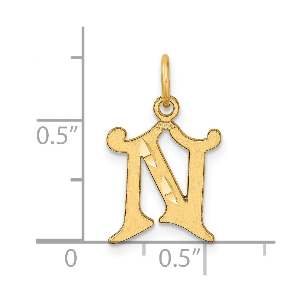 14K Gelbgold Diamantiert Buchstabe N Initiale Charm