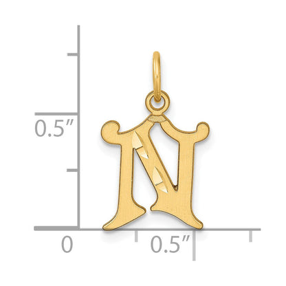 14K Gelbgold Diamantiert Buchstabe N Initiale Charm