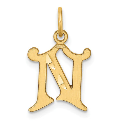 14K Gelbgold Diamantiert Buchstabe N Initiale Charm