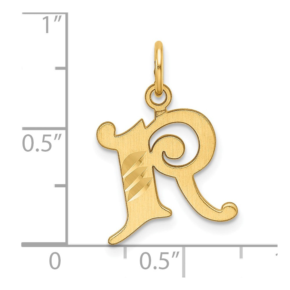 14K Gelbgold Diamantiert Buchstabe R Initiale Charm