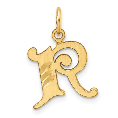 14K Gelbgold Diamantiert Buchstabe R Initiale Charm