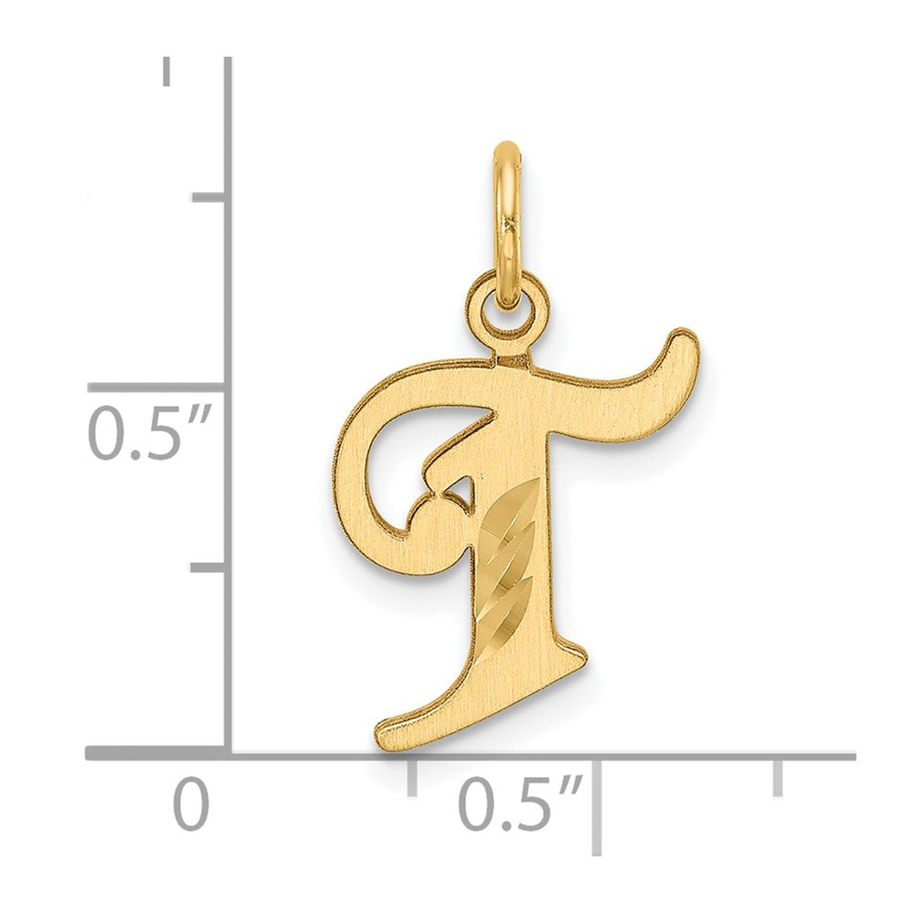 14K Gelbgold Diamantiert Buchstabe T Initiale Charm