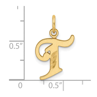 14K Gelbgold Diamantiert Buchstabe T Initiale Charm