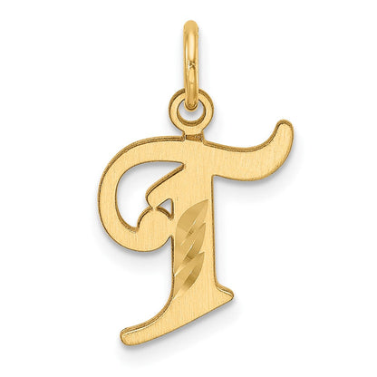 14K Gelbgold Diamantiert Buchstabe T Initiale Charm