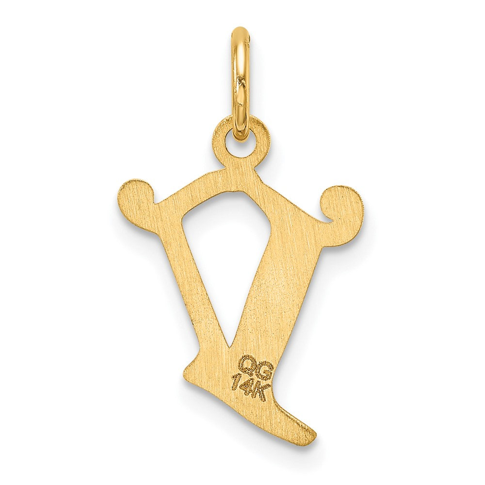 14K Gelbgold Diamantiert Buchstabe V Initiale Charm