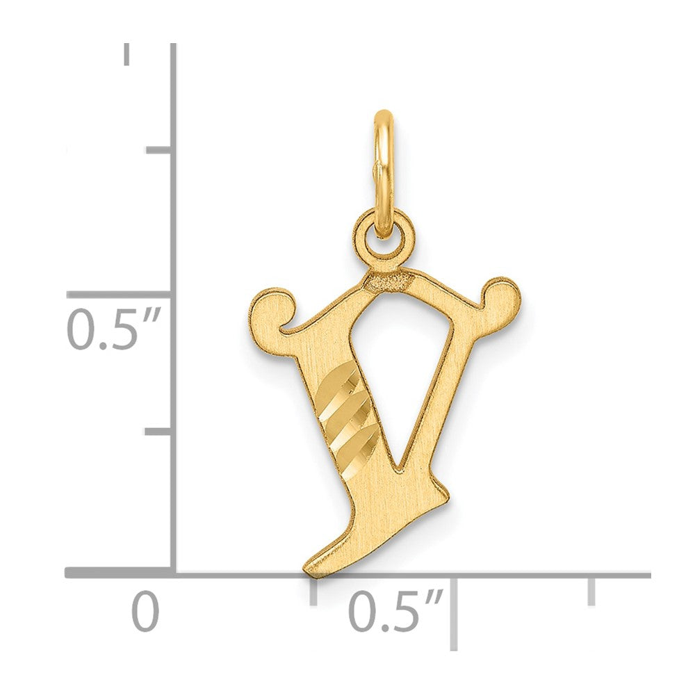 14K Gelbgold Diamantiert Buchstabe V Initiale Charm