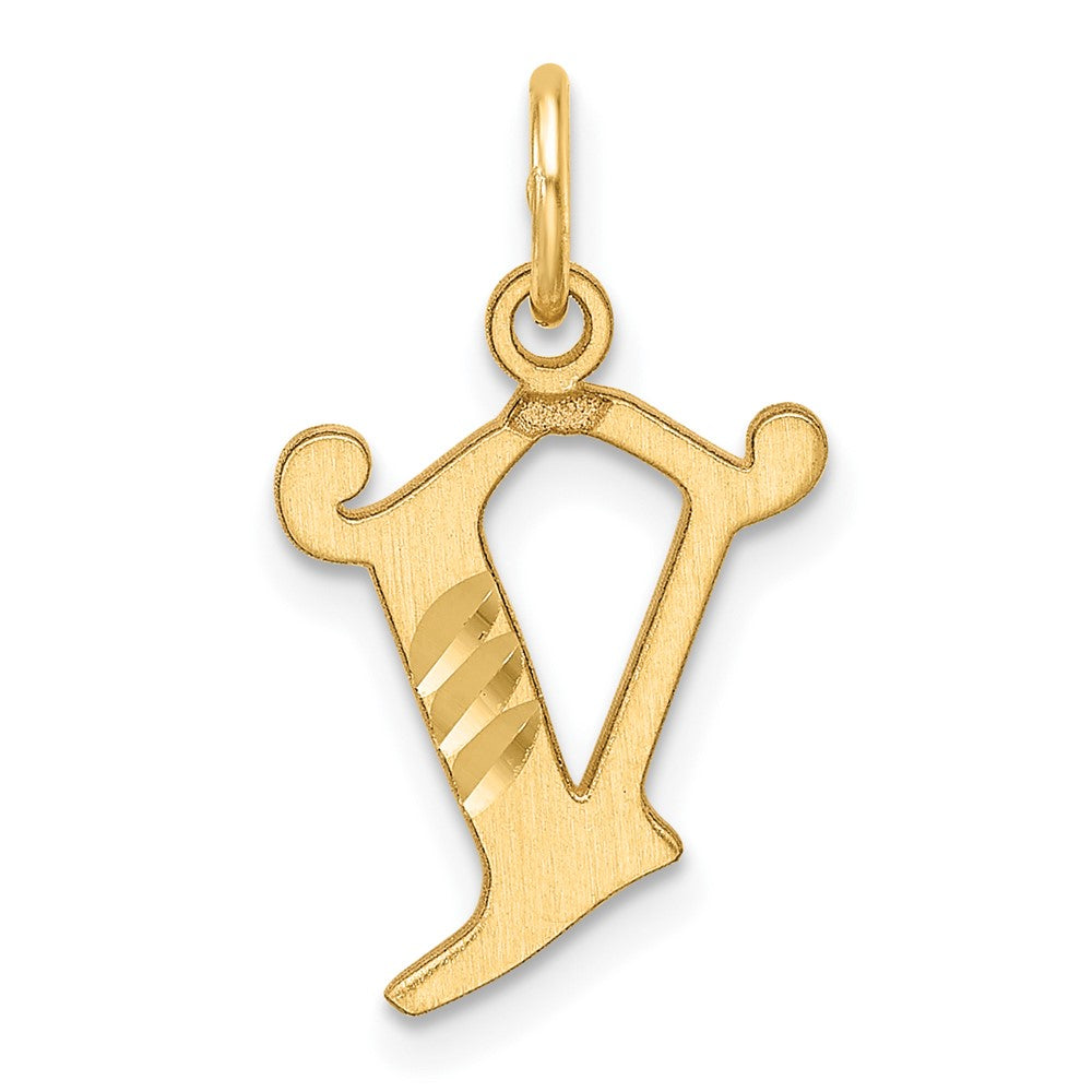 14K Gelbgold Diamantiert Buchstabe V Initiale Charm