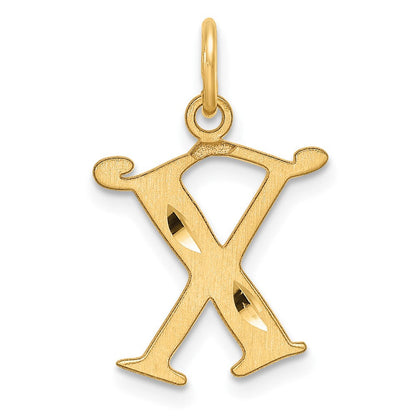 14K Gelbgold Diamantiert Buchstabe X Initiale Charm