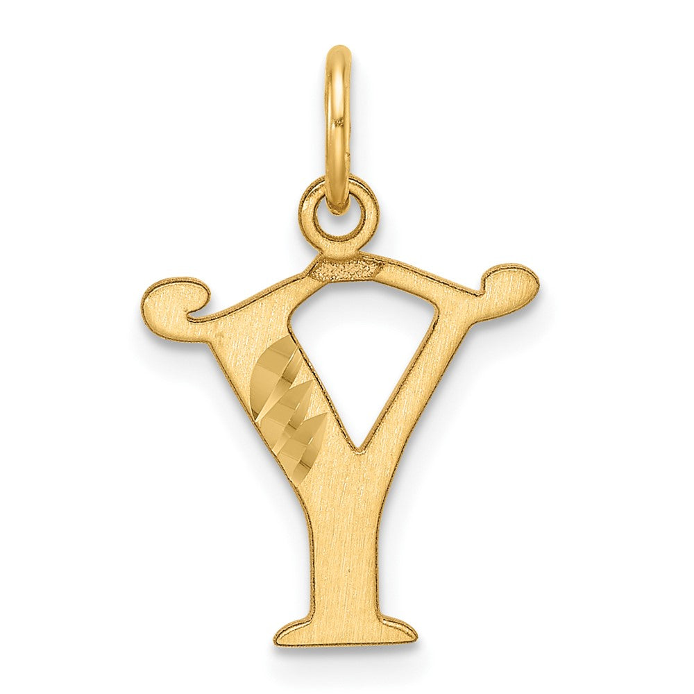 14K Gelbgold Diamantiert Buchstabe Y Initiale Charm