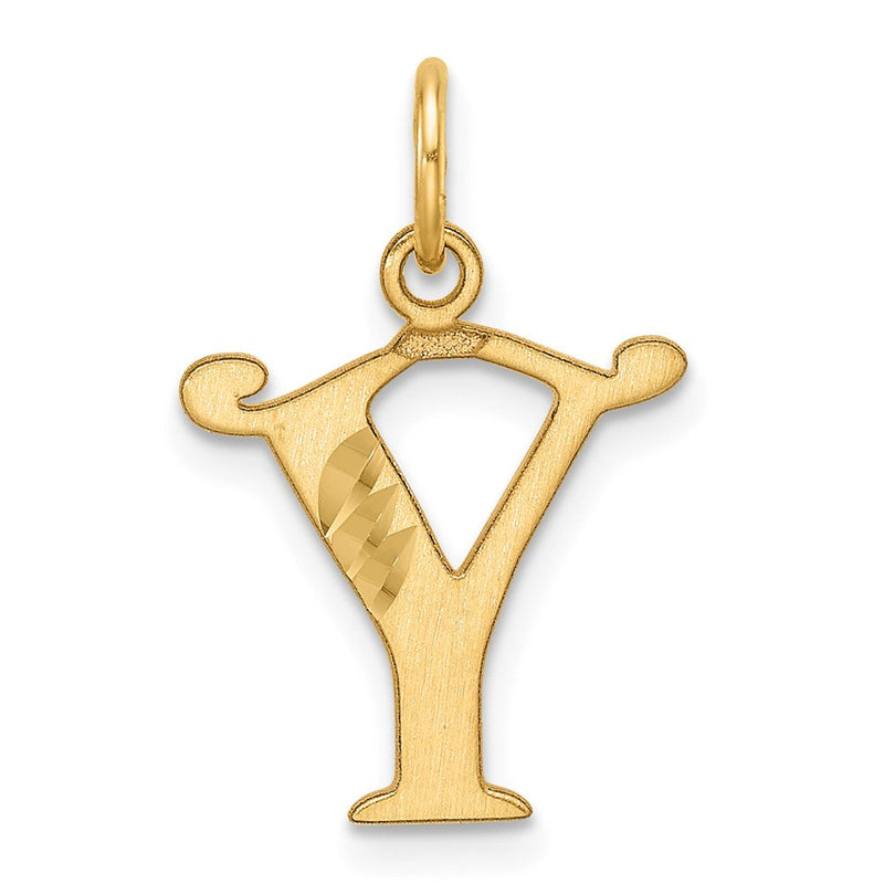 14K Gelbgold Diamantiert Buchstabe Y Initiale Charm
