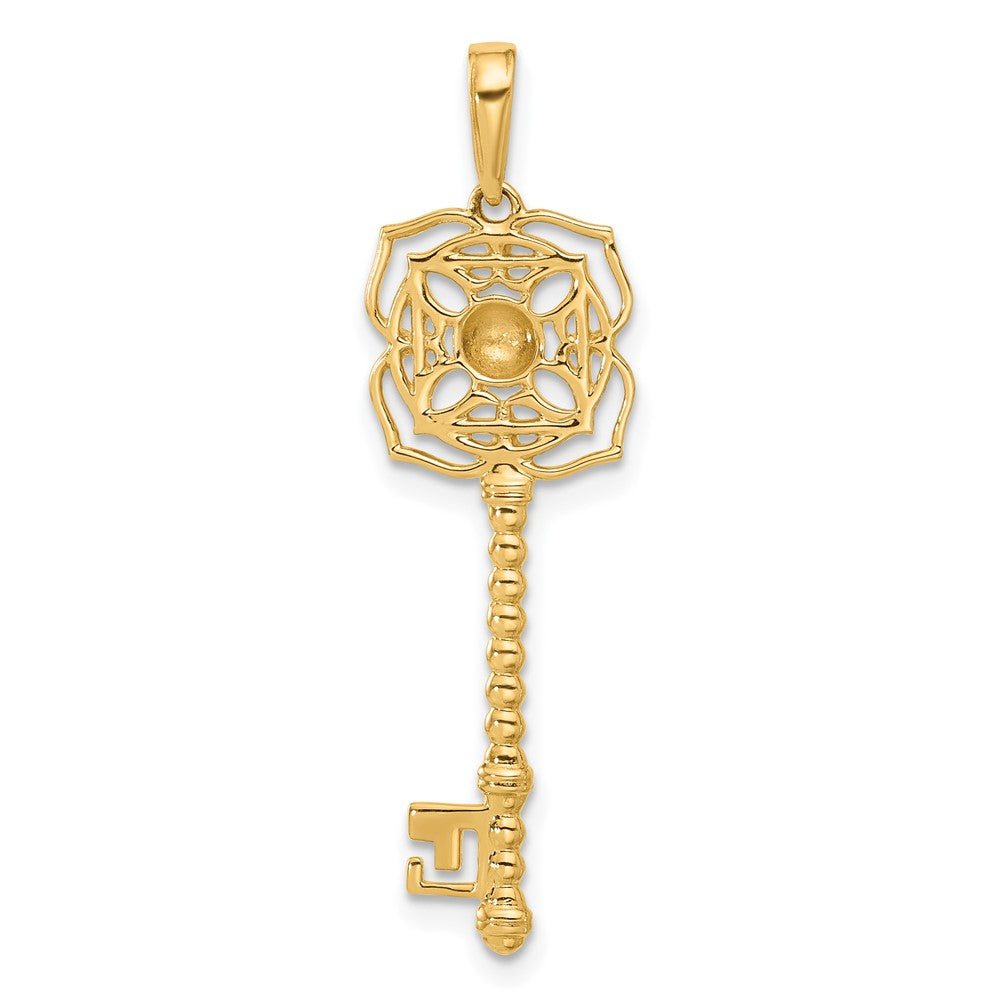 14K Gelb & Rhodium und Weiß Rhodium Diamantiert Blumen Key Anhänger