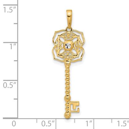 14K Gelb & Rhodium und Weiß Rhodium Diamantiert Blumen Key Anhänger