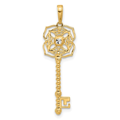 14K Gelb & Rhodium und Weiß Rhodium Diamantiert Blumen Key Anhänger