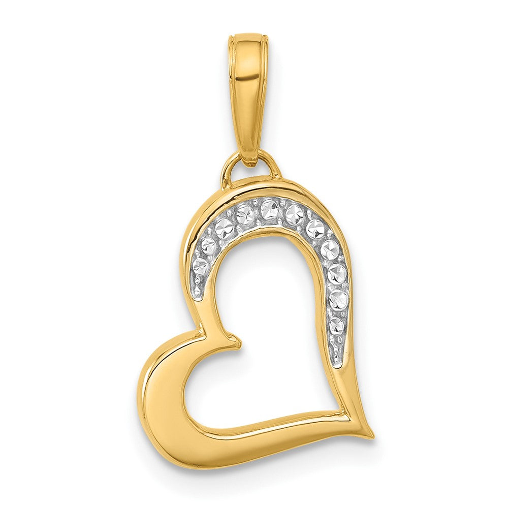 14K Gelb & Rhodium und Weiß Rhodium Diamantiert Herz Anhänger