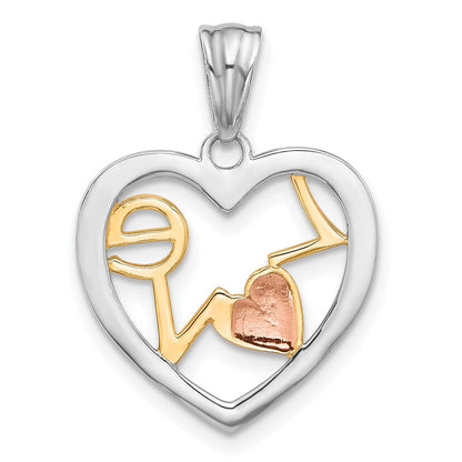 14K Tricolor Diamantiert Liebe in Herz Anhänger