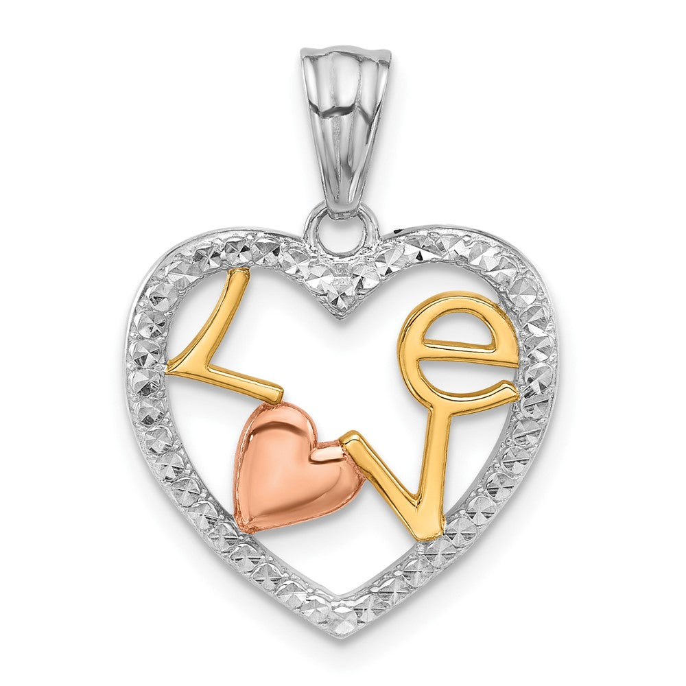 14K Tricolor Diamantiert Liebe in Herz Anhänger