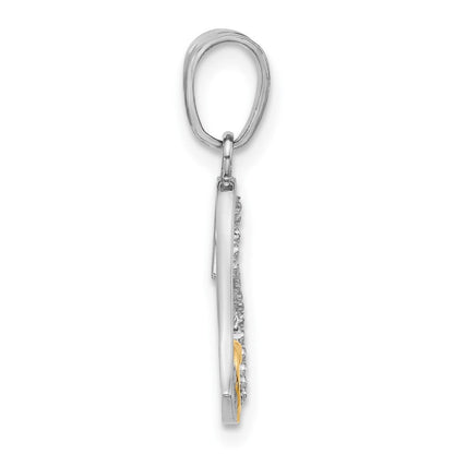 14K Bicolor Diamantiert Herzen Anhänger