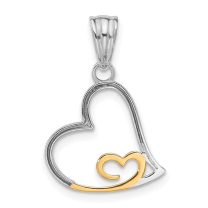 14K Bicolor Diamantiert Herzen Anhänger