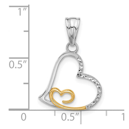 14K Bicolor Diamantiert Herzen Anhänger