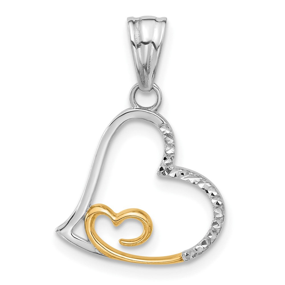 14K Bicolor Diamantiert Herzen Anhänger