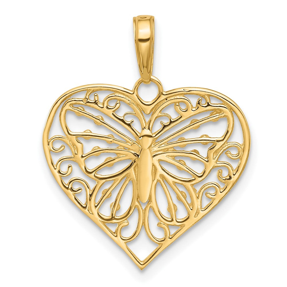 14K Gelb & Rhodium und Weiß Rhodium Diamantiert Schmetterling Herz Anhänger