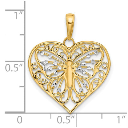 14K Gelb & Rhodium und Weiß Rhodium Diamantiert Schmetterling Herz Anhänger