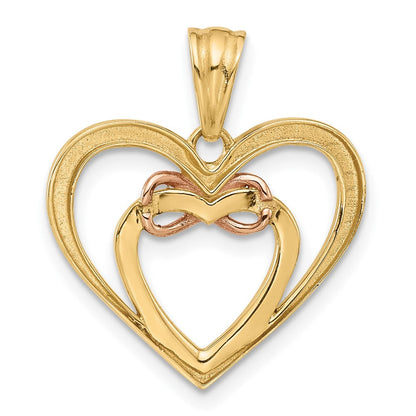 14K Bicolor und Weiß Rhodium Diamantiert Unendlichkeit Herzen Anhänger