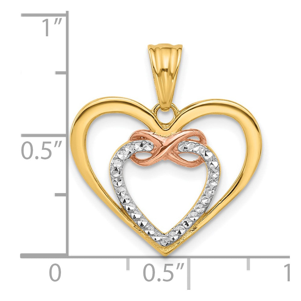 14K Bicolor und Weiß Rhodium Diamantiert Unendlichkeit Herzen Anhänger