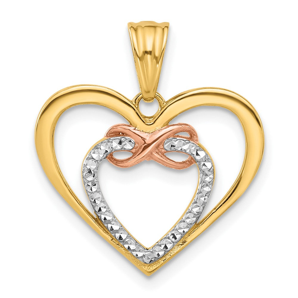 14K Bicolor und Weiß Rhodium Diamantiert Unendlichkeit Herzen Anhänger