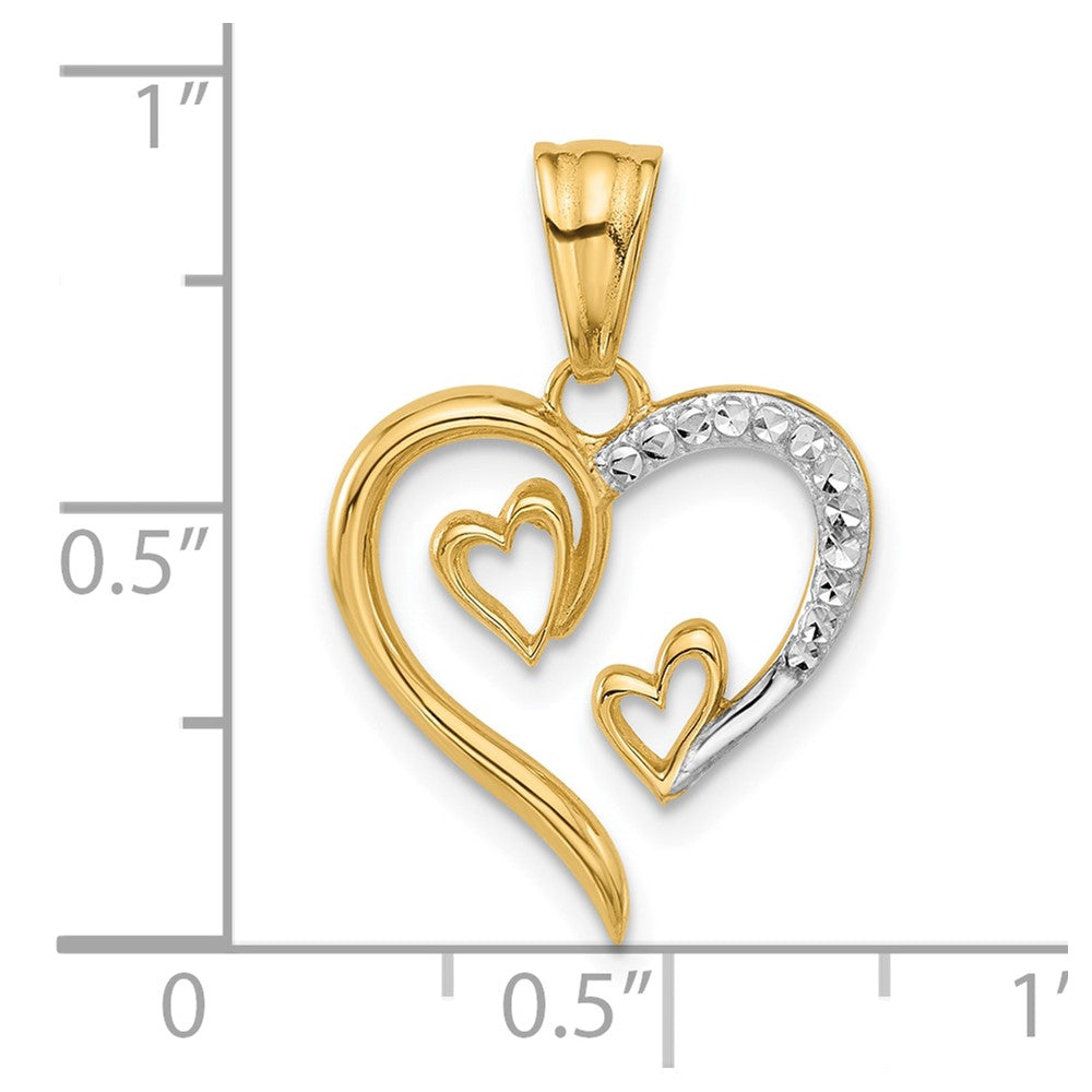 14K Gelb & Rhodium mit Weiß Rhodium Diamantiert Offen Herzen Anhänger