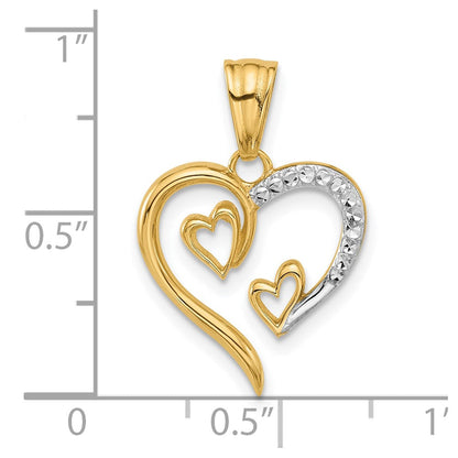 14K Gelb & Rhodium mit Weiß Rhodium Diamantiert Offen Herzen Anhänger