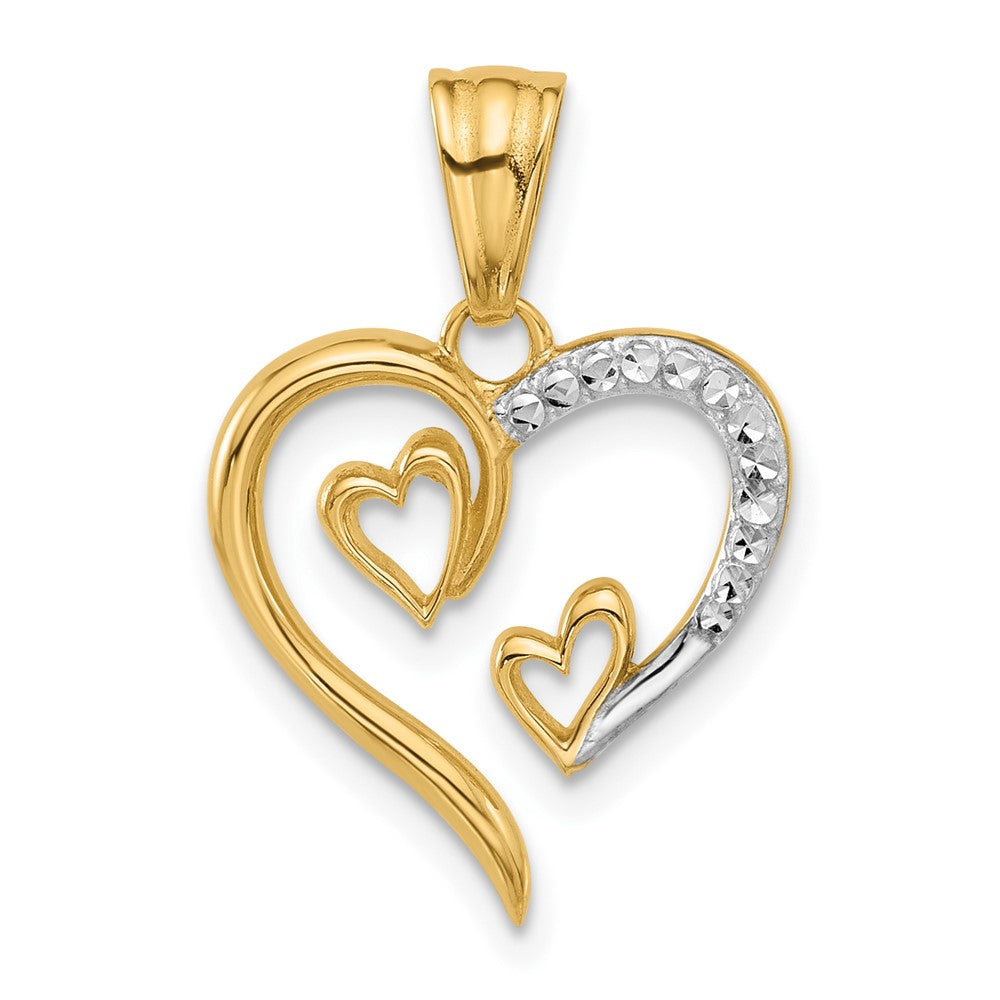14K Gelb & Rhodium mit Weiß Rhodium Diamantiert Offen Herzen Anhänger