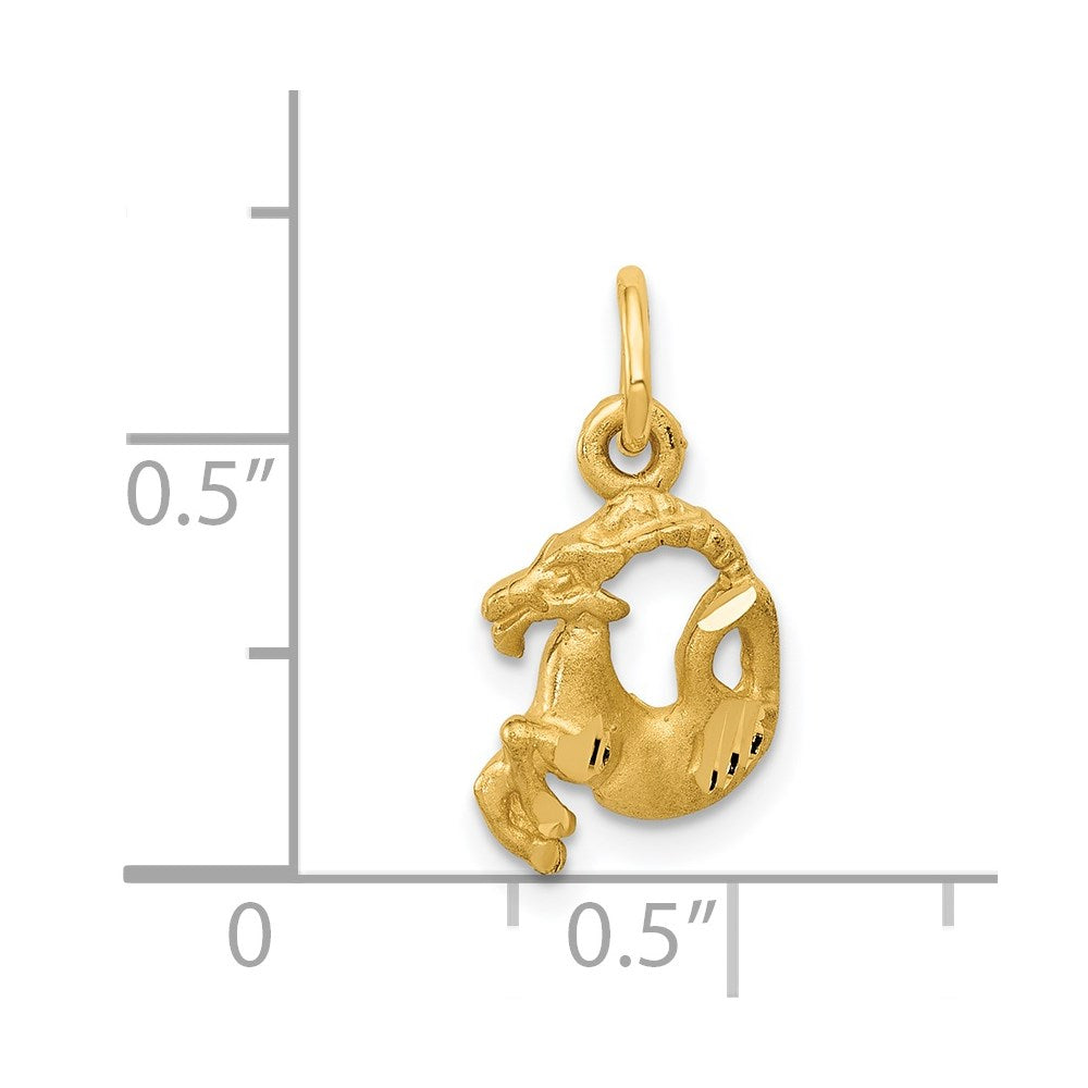 14K Gelbgold Satiniert Diamantiert Capricorn Tierkreis Charm