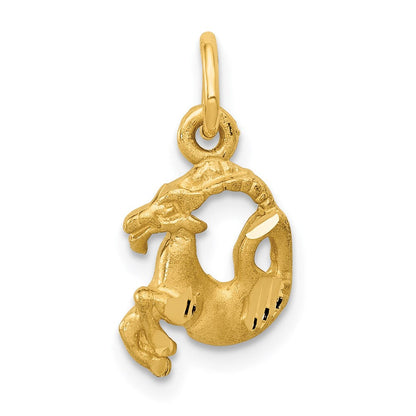 14K Gelbgold Satiniert Diamantiert Capricorn Tierkreis Charm