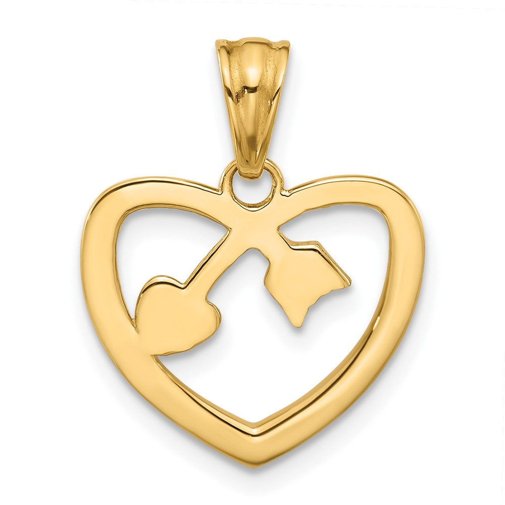 14K Gelb & Rhodium mit Weiß Rhodium Diamantiert Herz Pfeil Anhänger