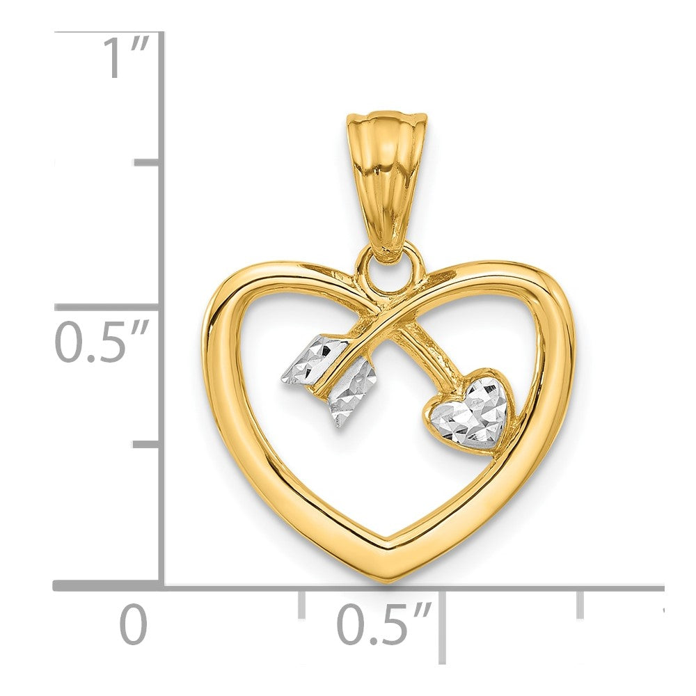 14K Gelb & Rhodium mit Weiß Rhodium Diamantiert Herz Pfeil Anhänger