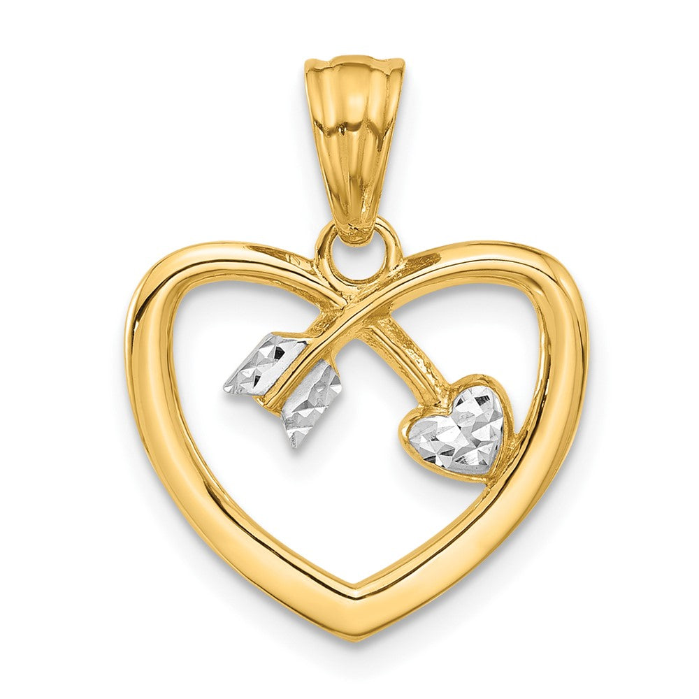 14K Gelb & Rhodium mit Weiß Rhodium Diamantiert Herz Pfeil Anhänger