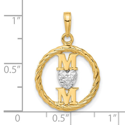 14K Gelb & Rhodium und Weiß Rhodium Diamantiert Herz Mama Anhänger