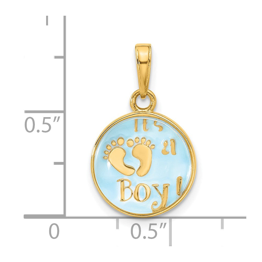 14K Gelbgold Poliert mit Blau Emaille und Klar Epoxid Resin It Junge Anhänger