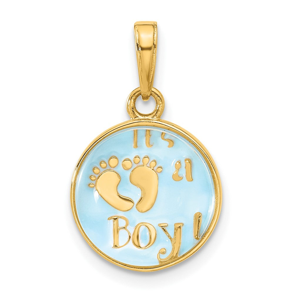 14K Gelbgold Poliert mit Blau Emaille und Klar Epoxid Resin It Junge Anhänger