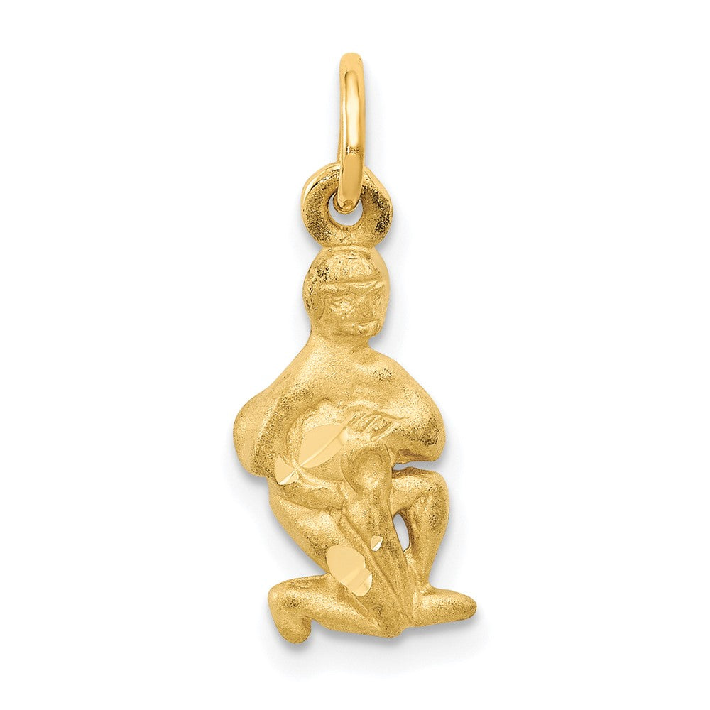 14K Gelbgold Satiniert Diamantiert Aquarius Tierkreis Charm