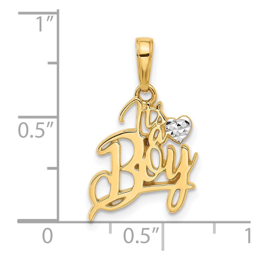 14K Gelb & Rhodium und Weiß Rhodium Diamantiert Herz It Junge Anhänger