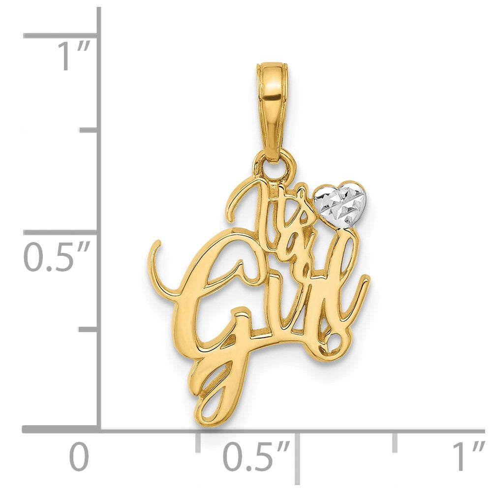 14K Gelb & Rhodium und Weiß Rhodium Diamantiert Herz It Mädchen Anhänger