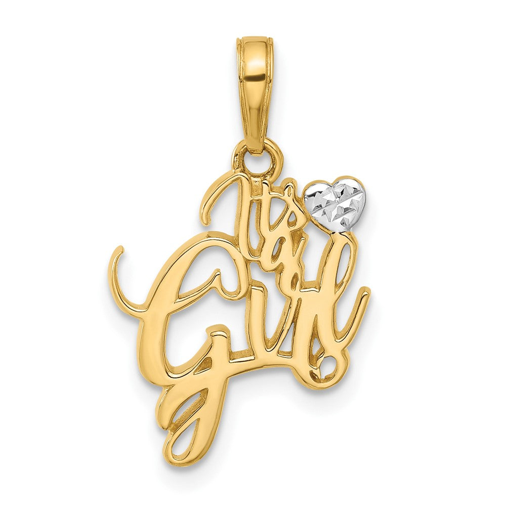 14K Gelb & Rhodium und Weiß Rhodium Diamantiert Herz It Mädchen Anhänger