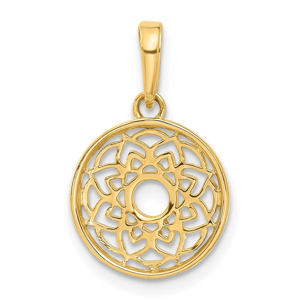 14K Gelb & Rhodium und Weiß Rhodium Poliert Blumen Design Kreis Anhänger
