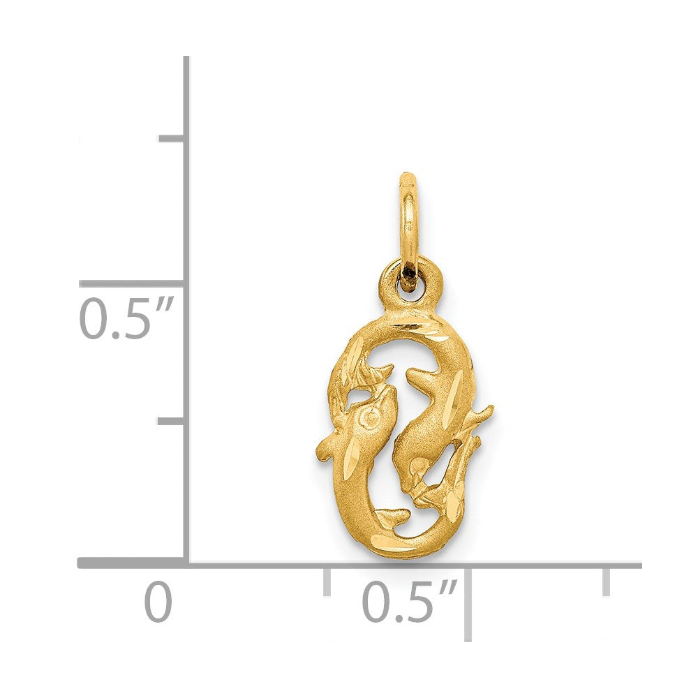 14K Gelbgold Satiniert Diamantiert Pisces Tierkreis Charm