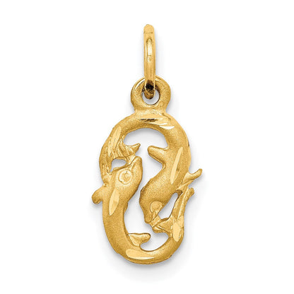 14K Gelbgold Satiniert Diamantiert Pisces Tierkreis Charm
